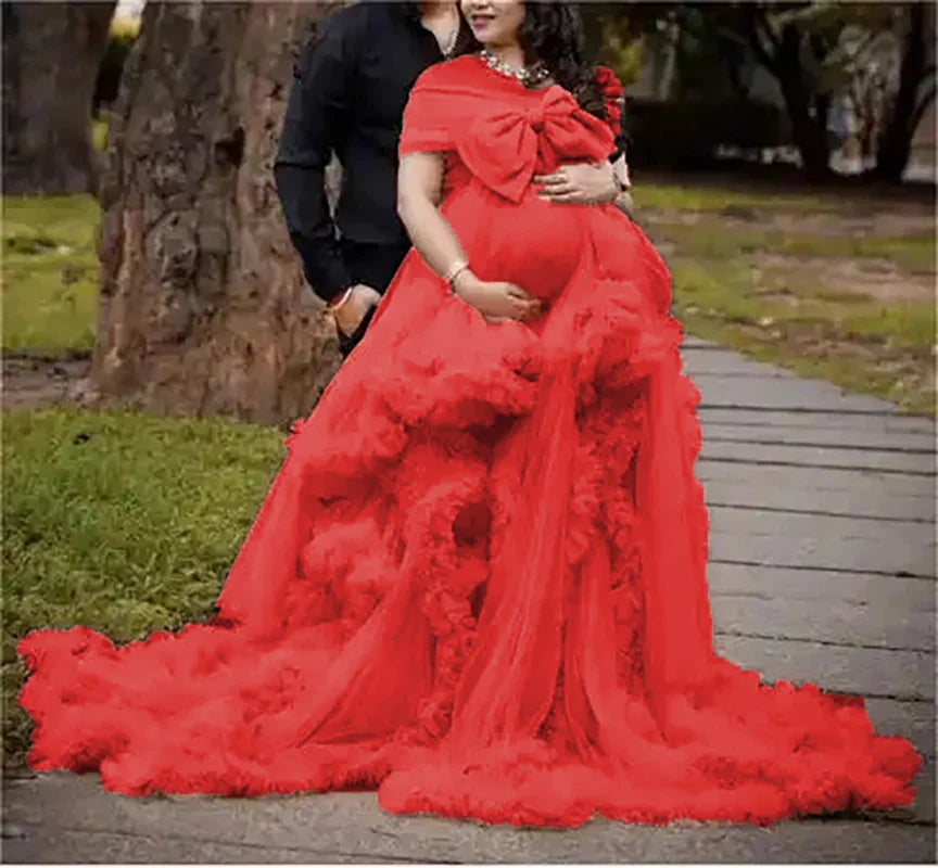 MQTIME - Long Pregnancy Photoshoot Woman Photography Pregnant Clothing Tulle Ruffle Maternity Lace Robe Photo Shoot Dress