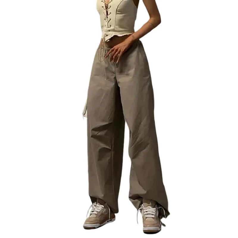 nvxiot Retro low waist drawstring casual pants women's summer bundle feet loose straight pendant pants everything with wide leg pants
