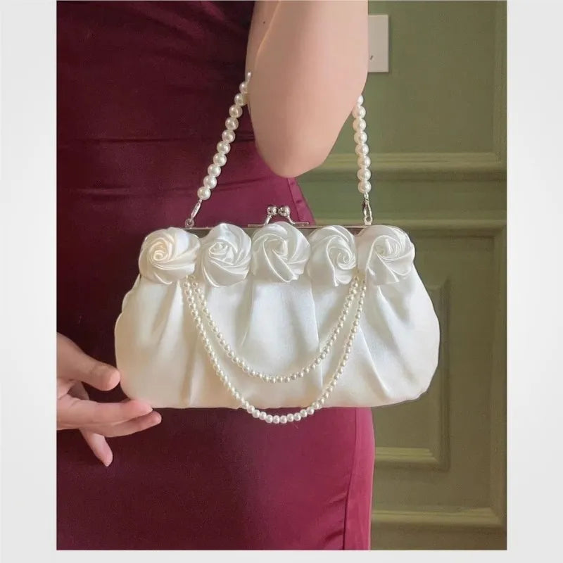 nvxiot - Fairycore White Hand Bag Purse Women Chinese Style Pearl Chic Elegant Messenger Bag Ladies Handle Y2k Handbag Aesthetic