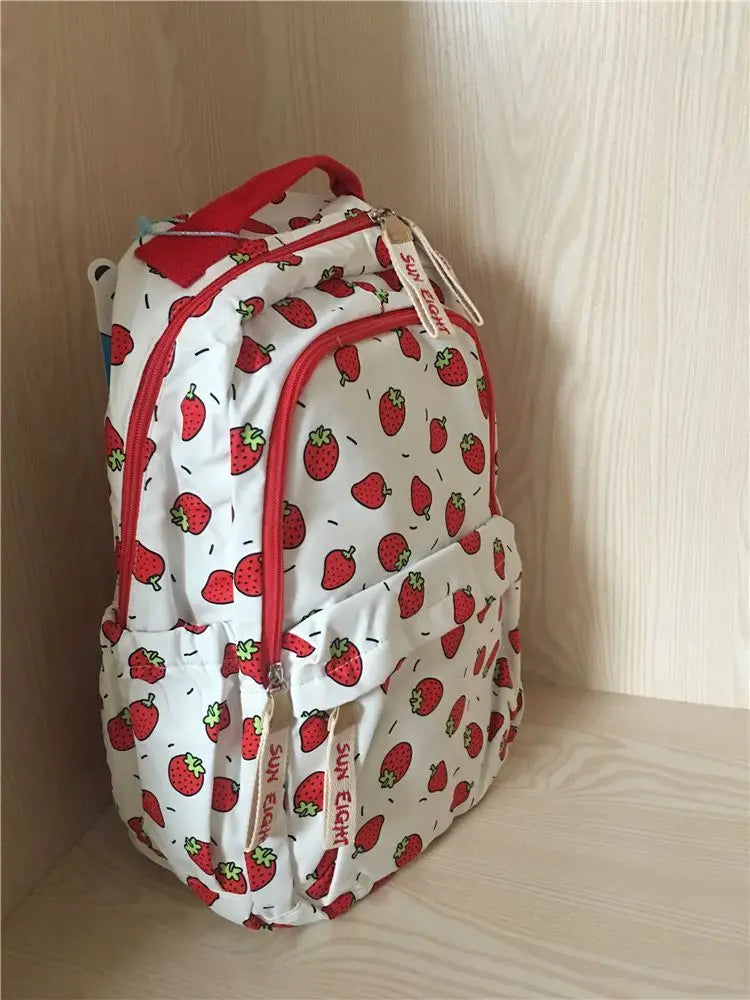 nvxiot - Casual Kawaii Strawberry Print Backpack Preppy Style Big Capacity Handbag Fashion School Travel Backpack