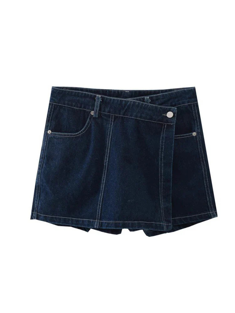 MQTIME - Denim Crop Coat Skirt Shorts 2 Piece Sets Women Fashion V-neck Short Sleeve Pocket Coats High Waist Short Summer Lady Streetwear