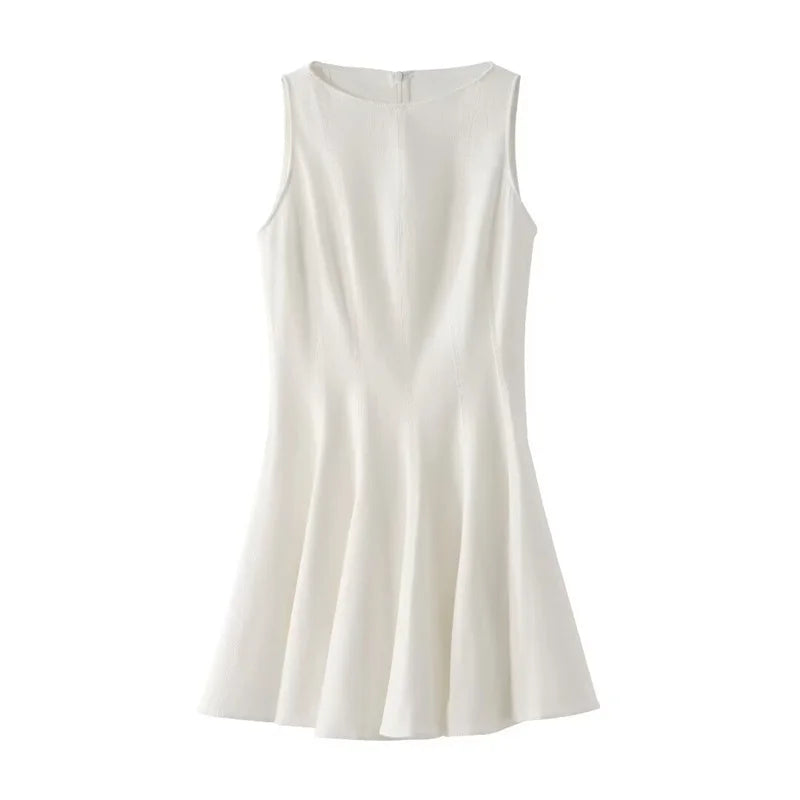 MQTIME - women's 2024 summer new solid color casual street style boat neck sleeveless slim skater dress 2989/653