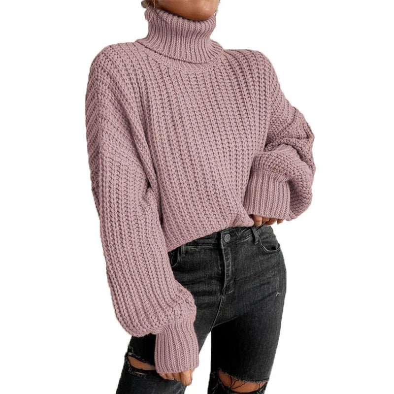 nvxiot Casual Turleneck Long Sleeve Top Loose Knitted Winter Sweater Women Black Pull Femme Pullover