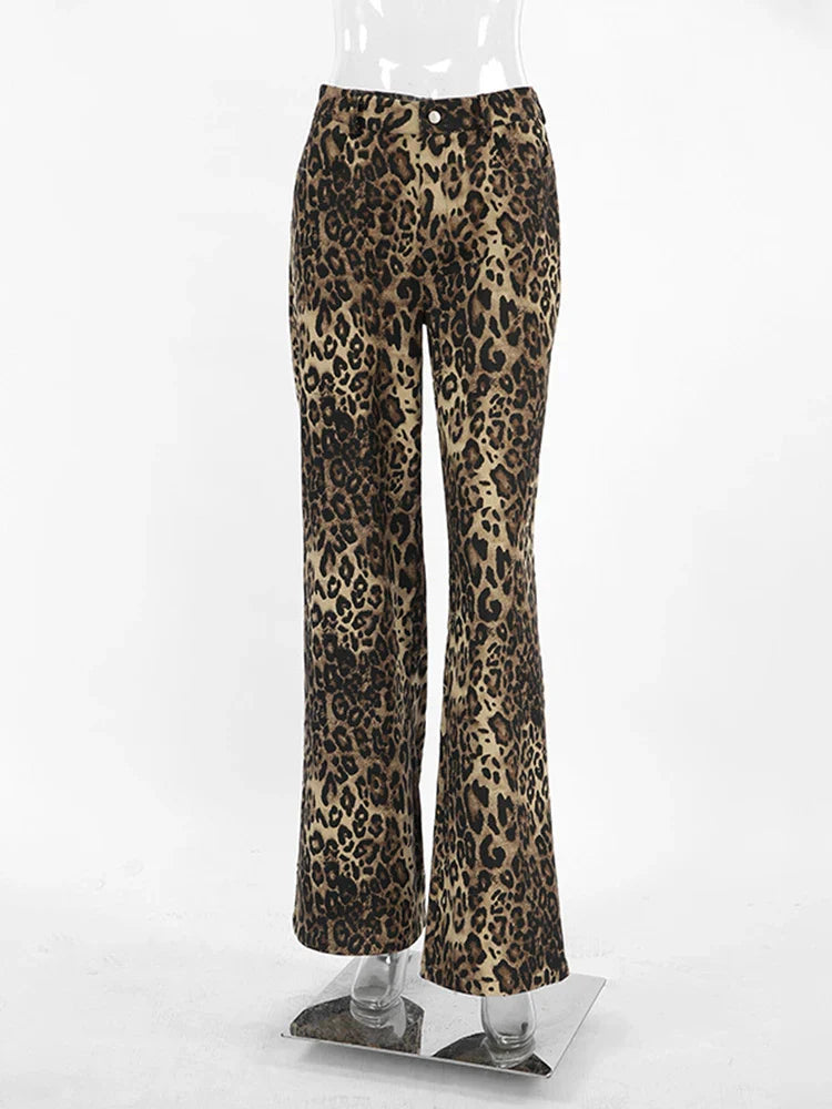 MQTIME - Summer Winter 2024 Women Leopard Trousers Streetwear High Waist Straight Pants For Women
