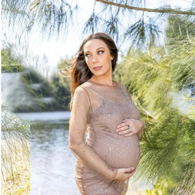 nvxiot - Maternity Shiny Dress for Photoshoot Sparkling Maternity Gown Baby Shower Платье Для Беременных Ropa Vestidos Para Embarazadas