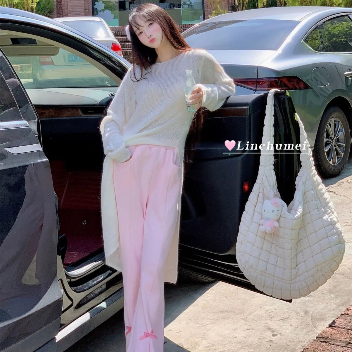 MQTIME - Elastic Waistband Straight Cute Cotton Pink Pant with Bow Trouser #y2k e-girl fairycore 2000s aesthetic korean clothing summer