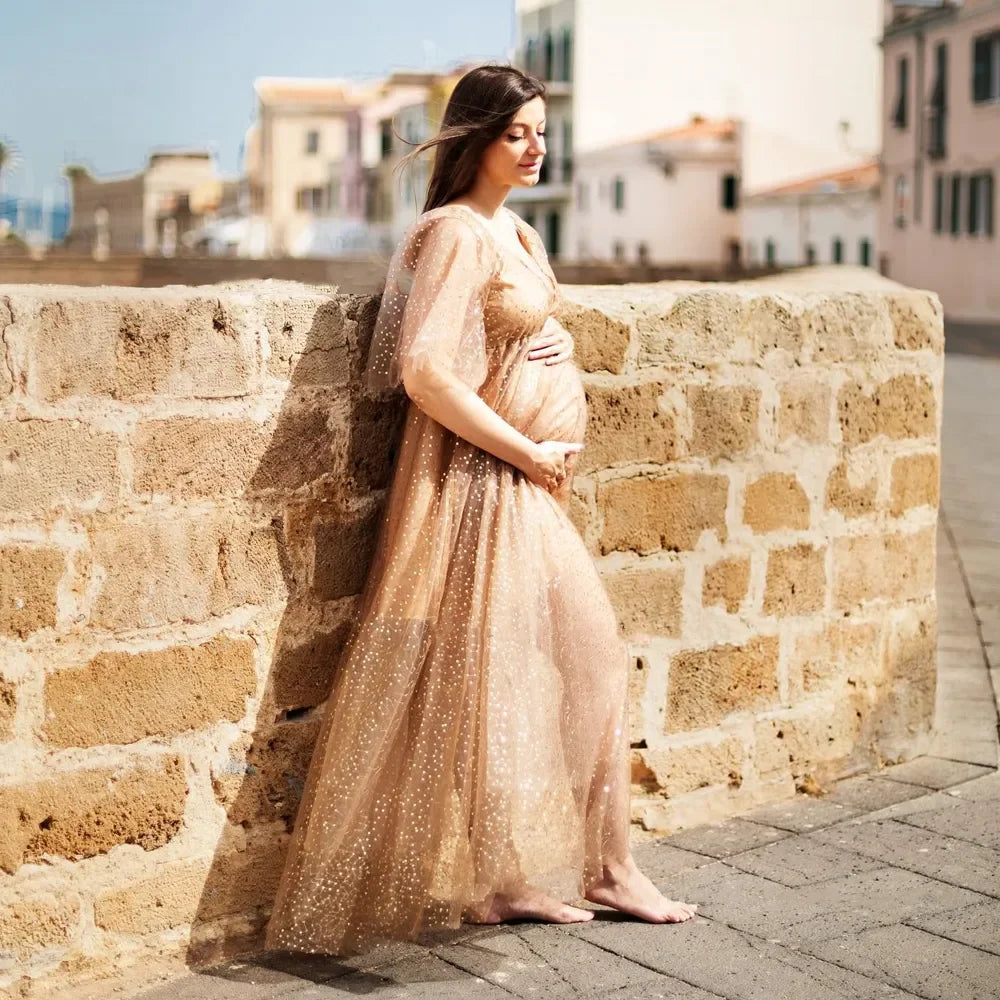 nvxiot - Sparkly Maternity Gown Photography Tulle Gown Prom Party Dresses Pregnant Woman Dresses for Baby Showers