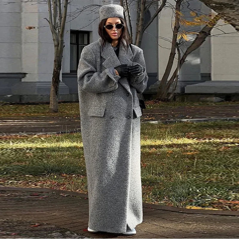 nvxiot - Solid Warm Elegant Women Coat Turn-down Collar Long Sleeve Jacket Casual Winter Autumn Long Outerwears Lady Fashion Loose Coats