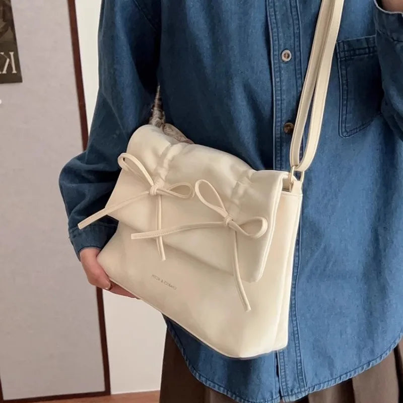 nvxiot - Pink Womens Shoulder Bag 2024 Fashion Pleated Elegant Casual Bow Tote Bag Scarves Large Capacity Exquisite Female Handbag