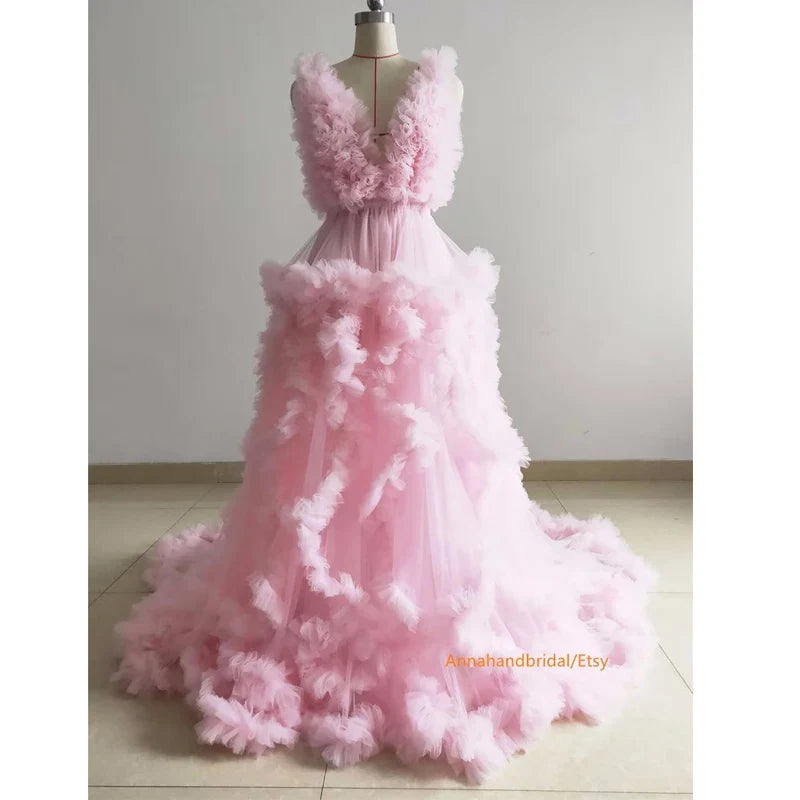 nvxiot - Tiffany Maternity Dress/ Ruffle Tulle Dress Photo Shoot Dress//Adjustable Waist Maternity Dress//Custom Color/Skirt Slit