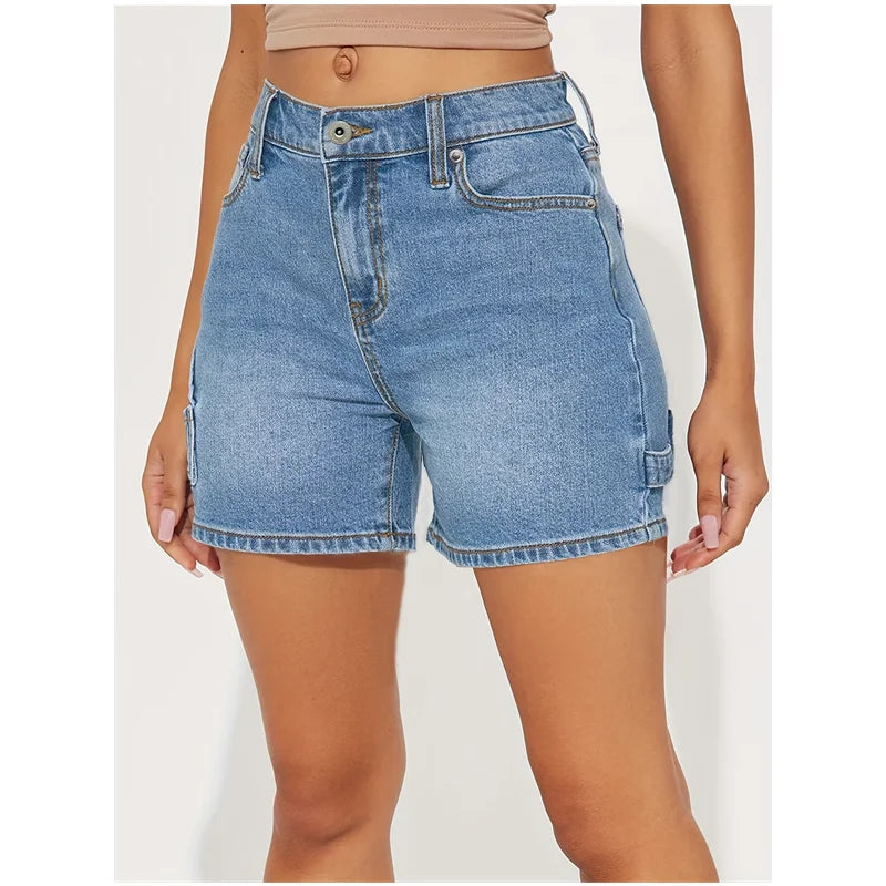 nvxiot - 2024 Women's Shorts Summer Blue High Waist Jeans Y2K Straight Cargo Casual Short Pants Streetwear Vintage Wide Leg Denim Shorts