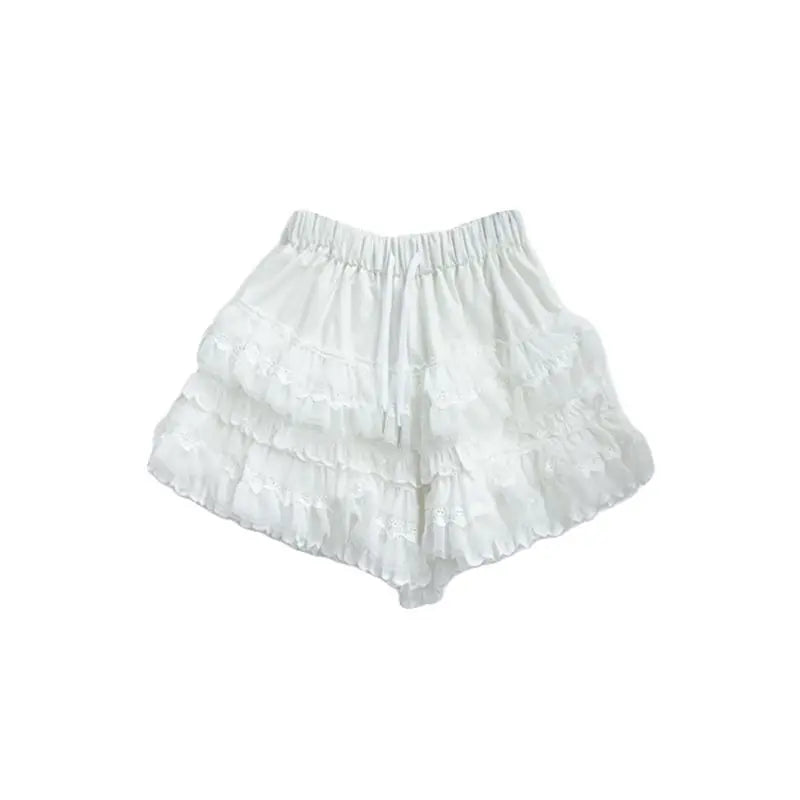 MQTIME - Korean Style Summer New Academy Style White Cake Shorts Lace Sweet Cool Girl High Waist Slimming Fluffy Short Skirts for Women