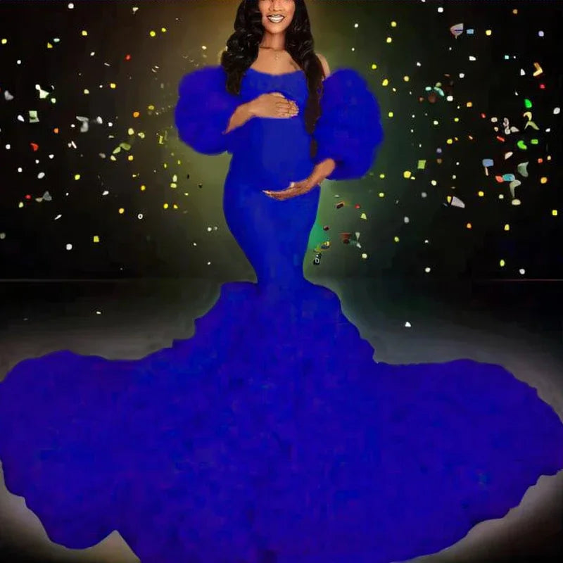 MQTIME - Hot Maternity Dresses Photoshoot Tulle Maxi Gown Baby Shower Ruffles