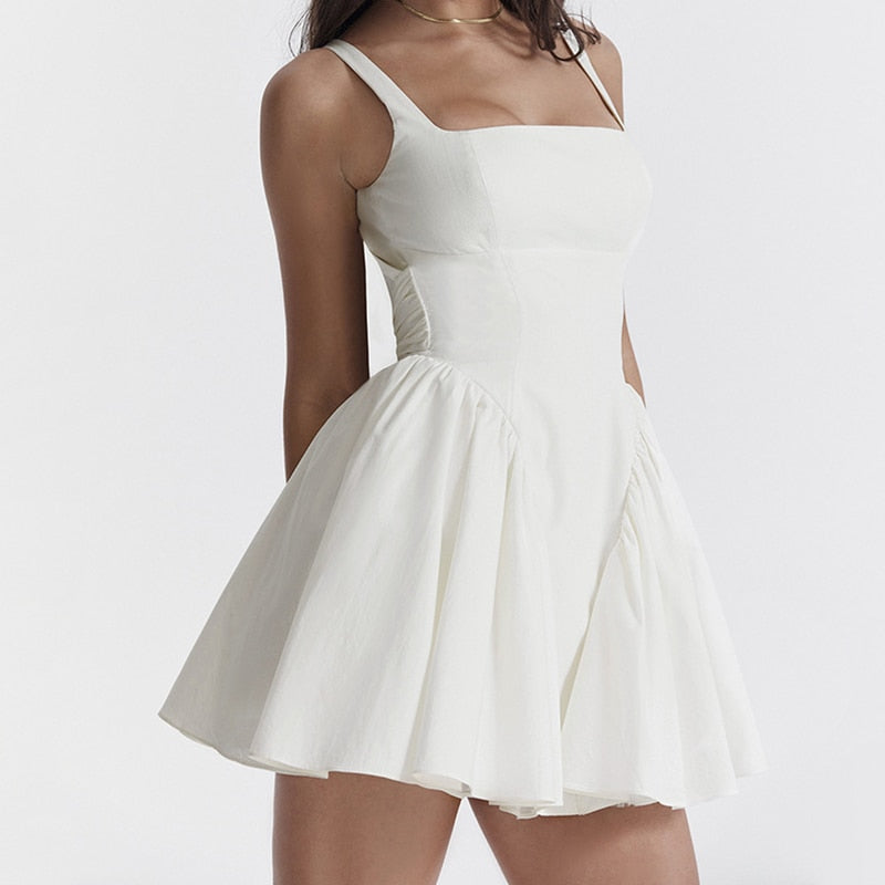 nvxiot White Dresses Women Suspender High Waist Backless Bandage Patchwork Mini Skirt Female Elegant Style Fashion 2023 New