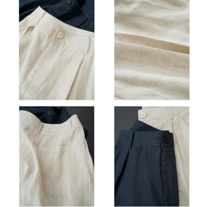 nvxiot - Summer Korea Style Lazy Linen Curled Shorts Wide Leg Loose Slim Casual Hot Pants For Women