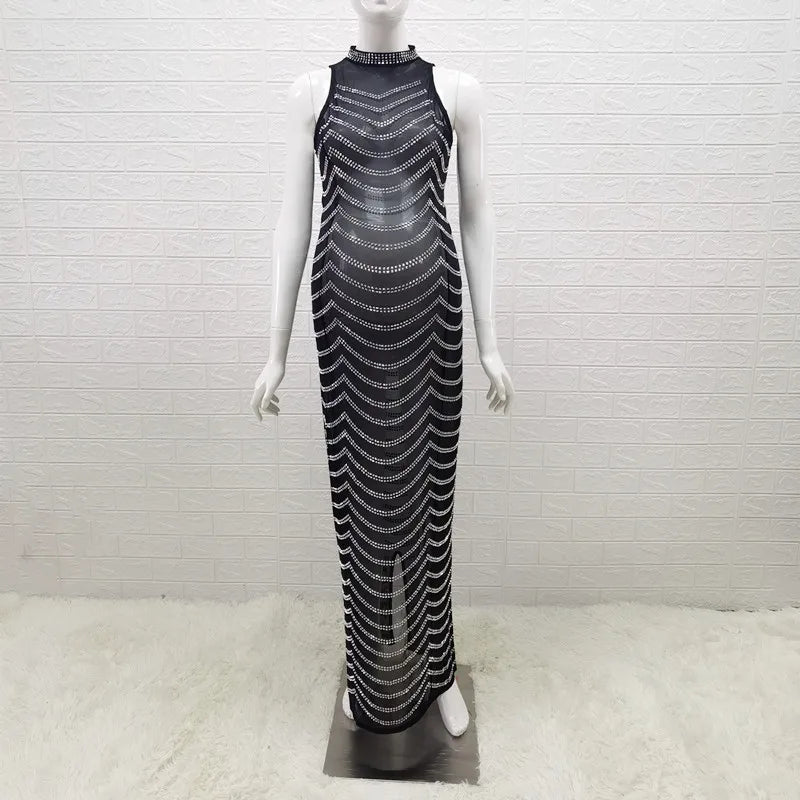 nvxiot - Maternity Halter Rhinestone Maternity Photography Dresses Crystal Stretchy Skinny Sleeveless Maternity Photo Shoot Long Dress
