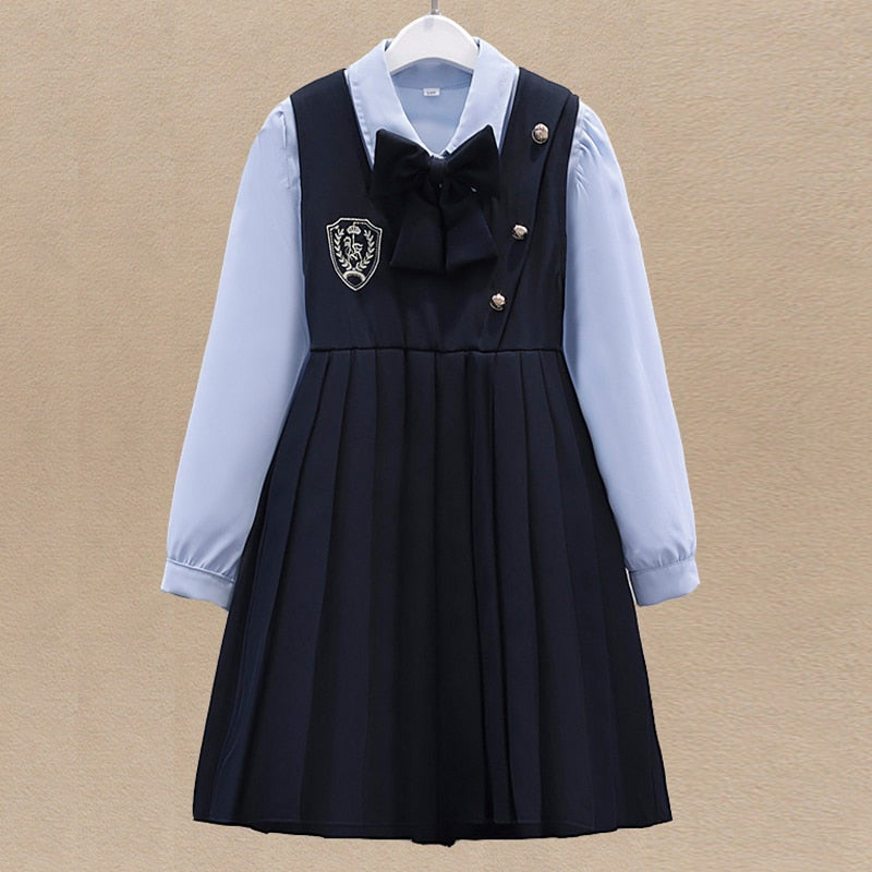 nvxiot Autumn School Uniform Girls Sets for Kids Suits Clothes Tops & Dress Outfits Teenagers Student Children Costumes 6 8 10 12 Years
