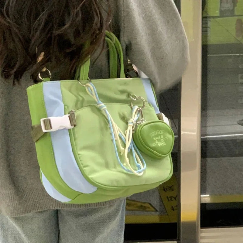 MQTIME - Green Womens Shoulder Bag Nylon Large Capacity Casual Student Tote Bag Jk Cute Aesthetic Literary Ladies New in Handbag