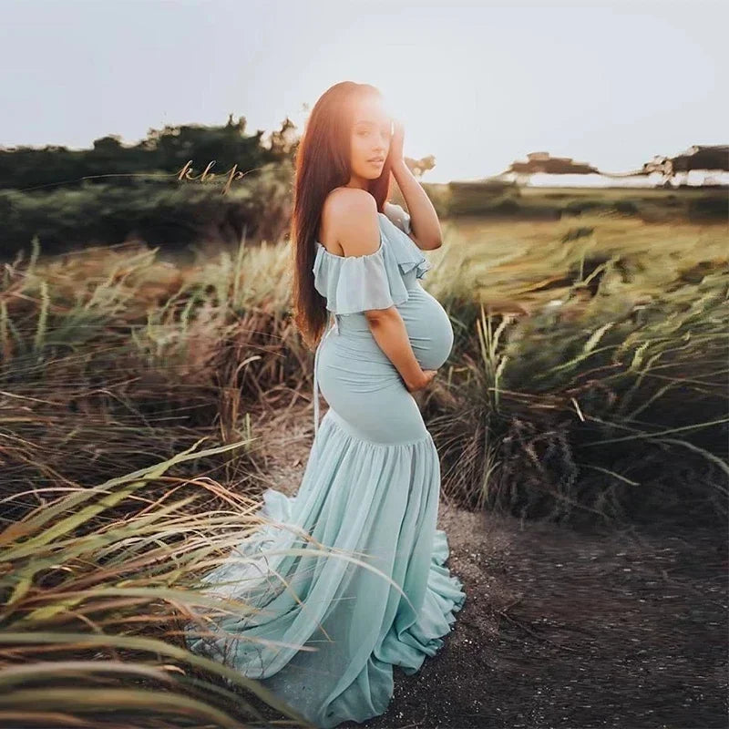 nvxiot - Mermaid Maternity Dresses For Photo Shoot Pregnant Women Pregnancy Dress Photography Props Sexy Off Shoulder Maxi Maternity Gown