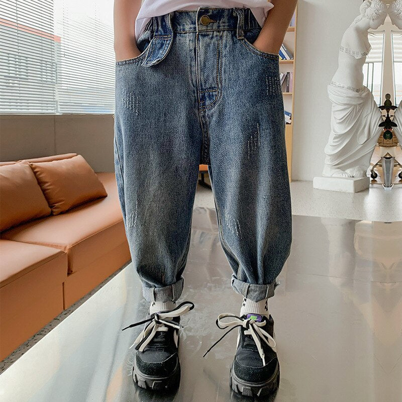 nvxiot Jeans for Boys Autumn Blue Fashion All-match Young Children's Casual Pants Winter Fleece Thick Kids Trousers 10 12 13 Years