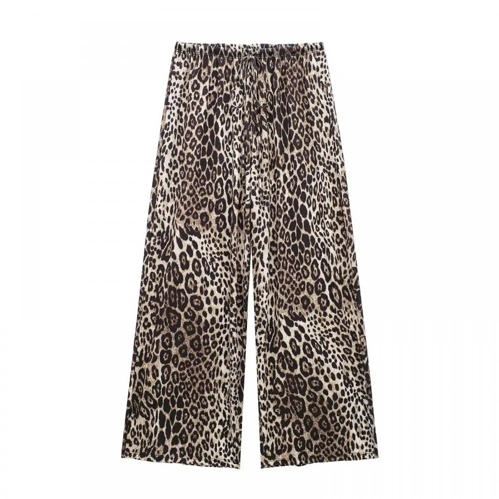 MQTIME - Summer Casual Animal Print Jumpsuits Womens Leopard Print Wide Leg Pant 2024 Sexy Sleeveless Slim Spaghetti Strap Jumpsuits