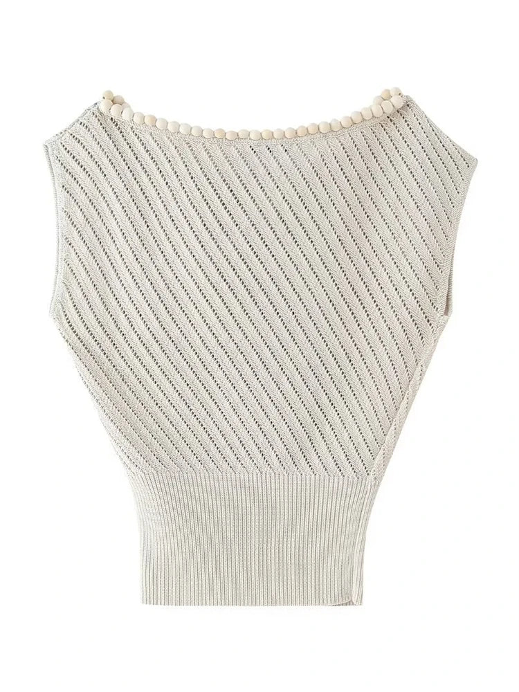 MQTIME - women's 2024 summer new simple temperament round neck sleeveless oblique pleated top 3920/023