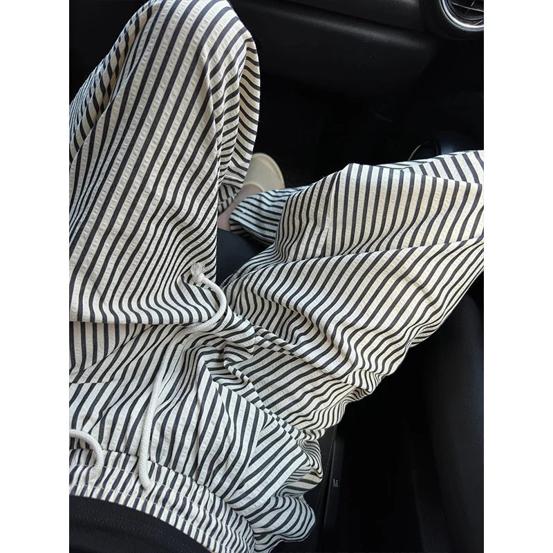 nvxiot - Striped Pants For Women In Summer Loose Slim Casual Wide Leg Straight Leg Long Pants