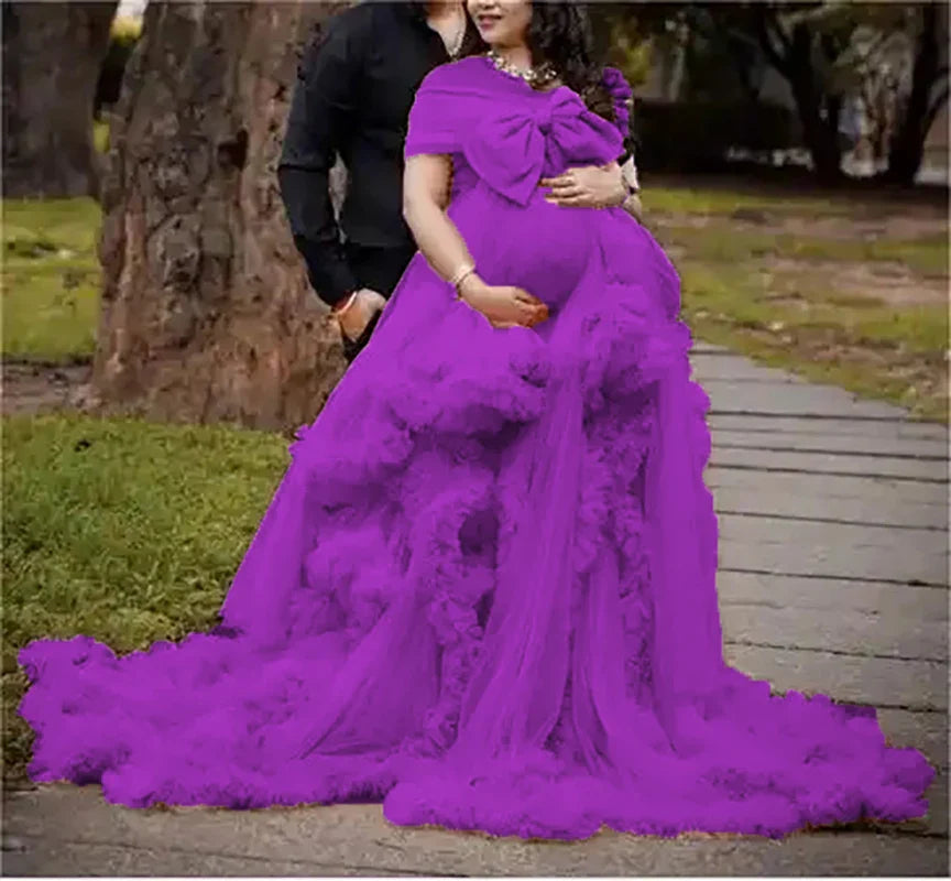 MQTIME - Long Pregnancy Photoshoot Woman Photography Pregnant Clothing Tulle Ruffle Maternity Lace Robe Photo Shoot Dress