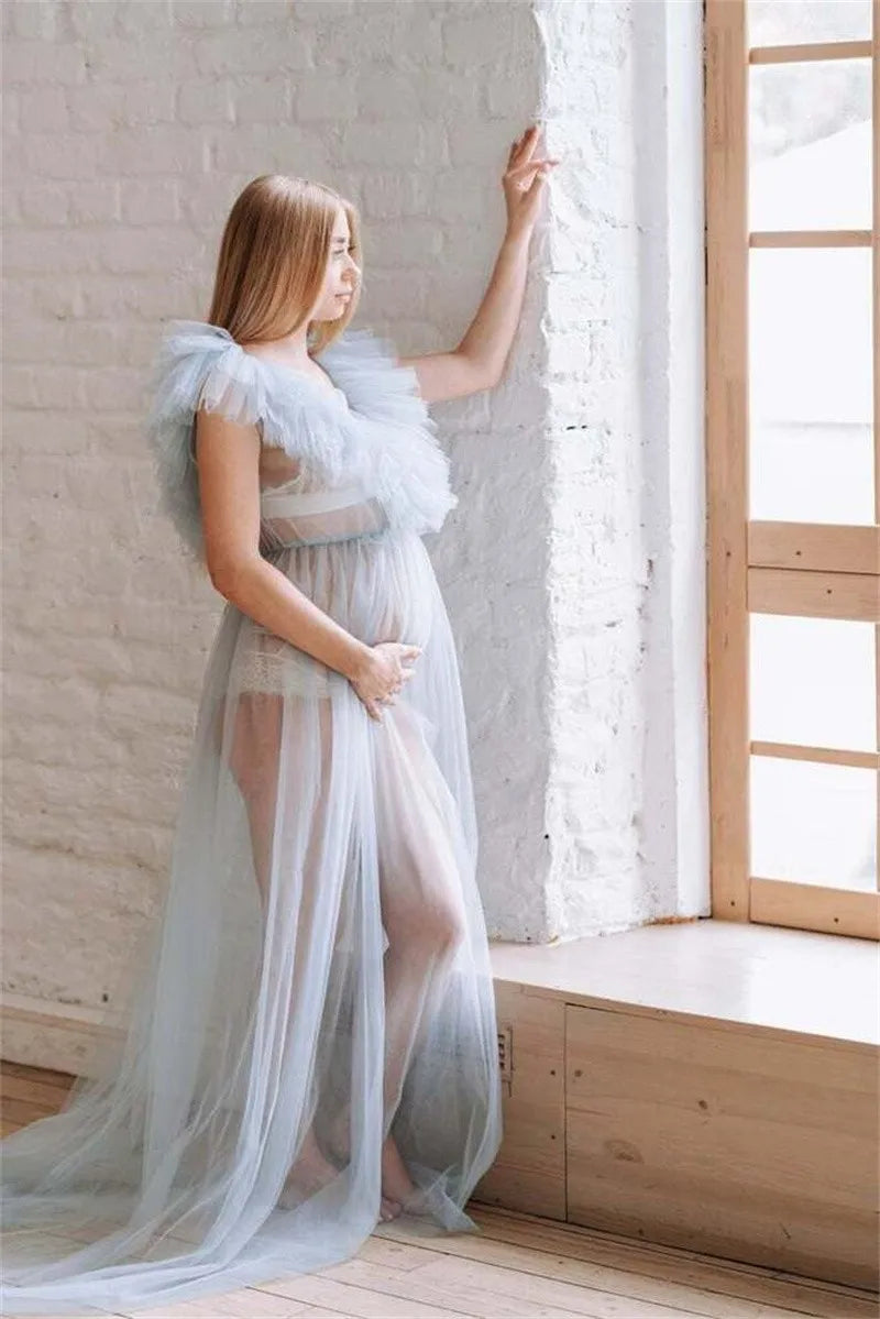 nvxiot - Maternity Photography Tulle Dress Pregnancy Soft Mesh Skirt Sexy Pajamas Perspective Clothes Studio Photo Shoot Props