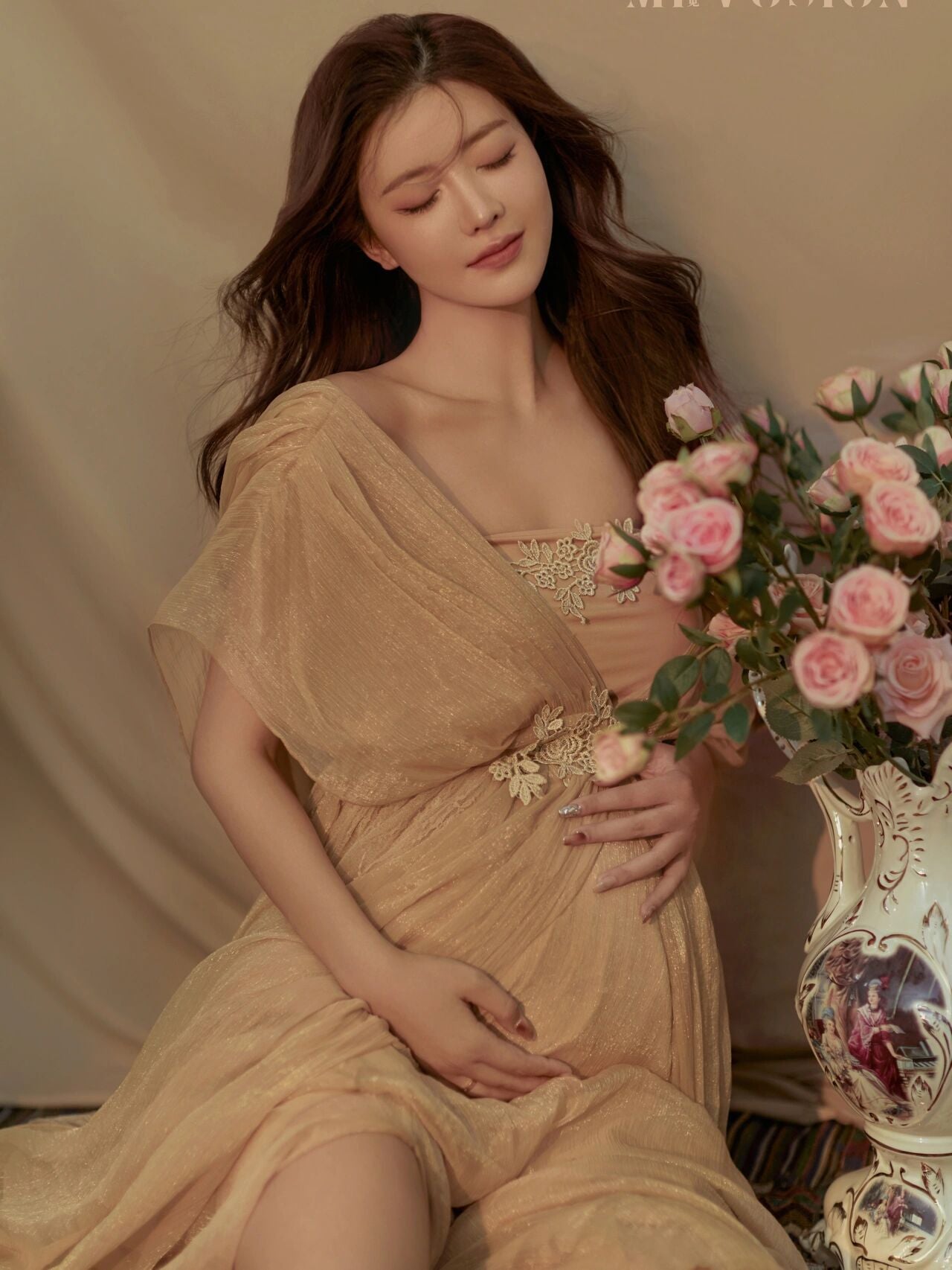 nvxiot Pure Pregnant Women's Photo Clothing New Aesthetic Fairy High Setting Champagne Gauze Pregnant Mother's Dress Retro Sweet