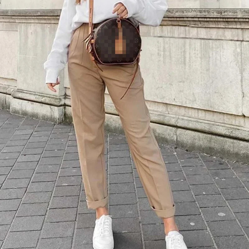 nvxiot - 2024 New Chic Fashion Woman Pants Office Wear Pants for Women Vintage High Waist Zipper Fly Female Ankle Trousers Mujer Gothic