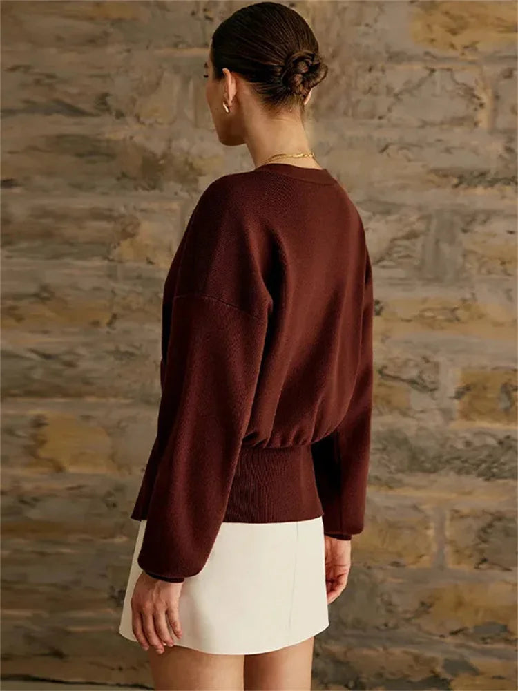 nvxiot - Knitwear V-Neck Cardigan Coat For Women Long Sleeve Fashion Autumn 2024 Elegant Cropped Outwear Knit Women's Cardigan Top