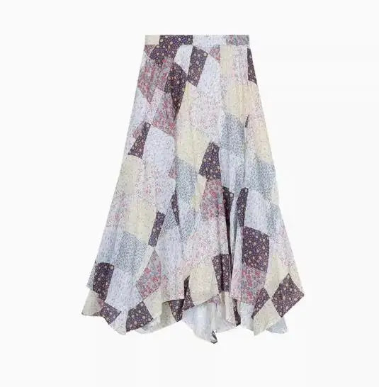 MQTIME - Chiffon Flower Plaid Skirt Midi Long Skirts Elastic Waist Women #e-girl fairycore 2000s aesthetic korean cloth boho holiday cute