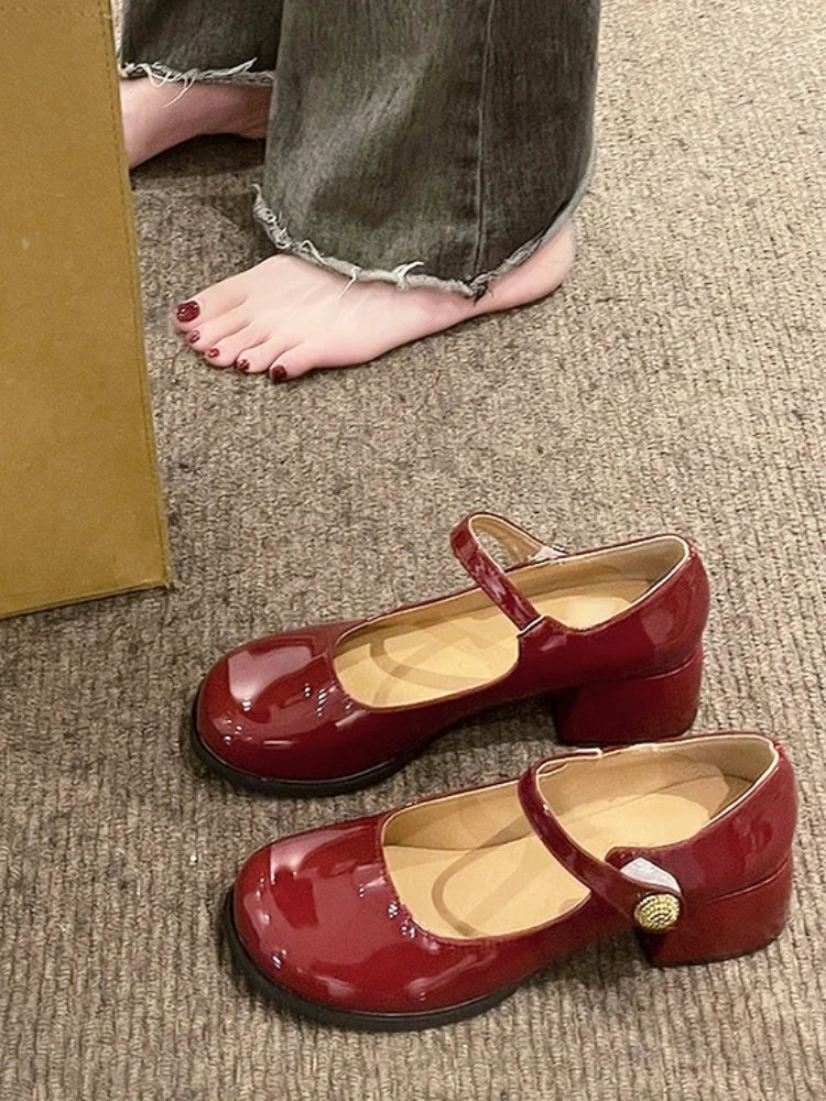 MQTIME - Round Toe Medium Heel Sandals Office Lady Summer Non-slip Casual Comfort Shoes Woman Hollow Pure Color Fashion Shoes Chic