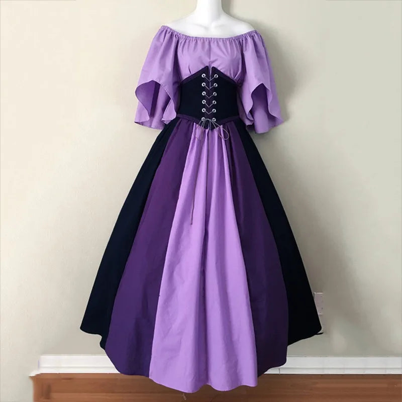 MQTIME - Big Swing Skirt Medieval Retro Slim-fitting Skirt Flying Sleeves Shoulder Dress Female Cos Costume Performance