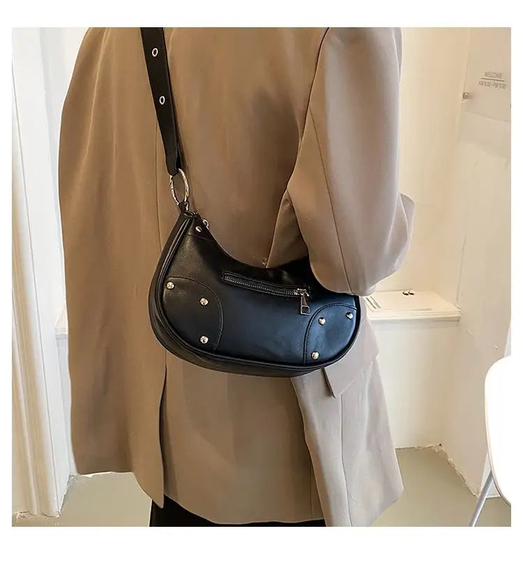nvxiot - Y2k Grunge Rivet Hobos Bags Women 2023 Hot Girls Soft Chic Casual Crossbody Bags Female Vintage Harajuku Pink Handbags