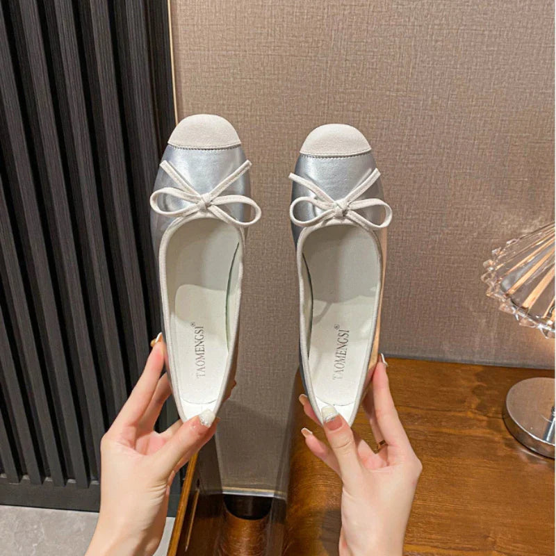 nvxiot - French Sheepskin Square Head Single Shoes Women Soft Bottom Ballet Shallow Mouth Bow Flat Plus Size 34-43 Casual Lolita Shoes