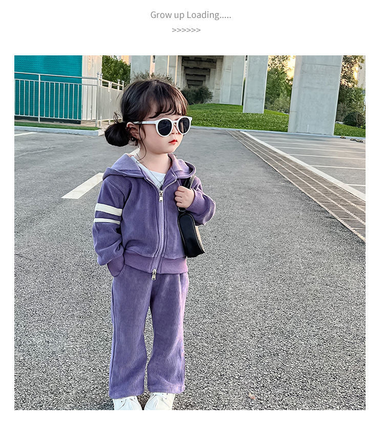 nvxiot Autumn Little Girls Children Clothing Set Two 2Pce Set Purple Hoodies Zipper Jacket +pants Baby Clothes Kids Outfits Sports Suit