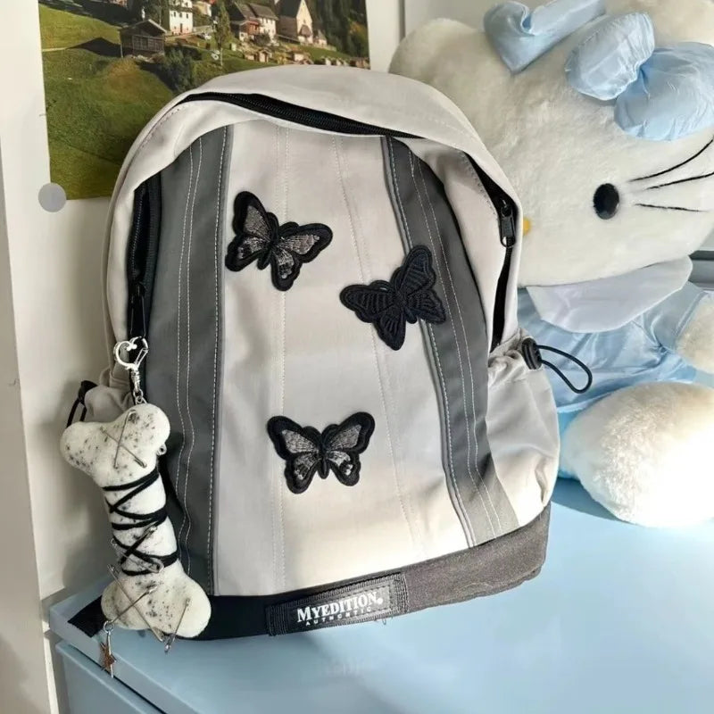 nvxiot - Y2k Gothic Womens Backpack Butterfly Patchwork Student School Backpacks Large Capacity Vintage Fashion Designer Luxury Bag