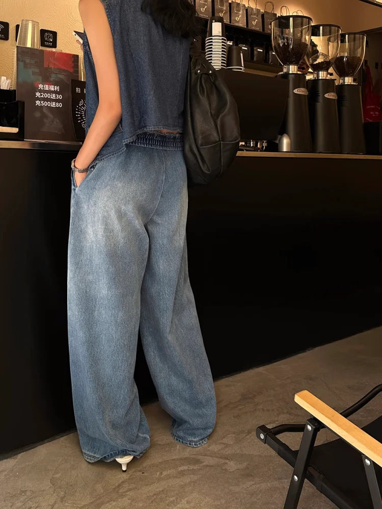 nvxiot - Washed Wide Leg Jeans For Women'S 2024 New Retro Loose Fitting And Slimming Casual Floor Long Pants
