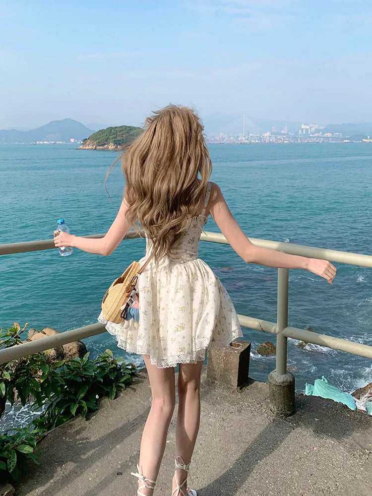 MQTIME - Elegant Floral Dress Women Casual Y2k Mini Dress Even Party Beach Style Korean Fashion Clothing Vintage Sexy Outwear