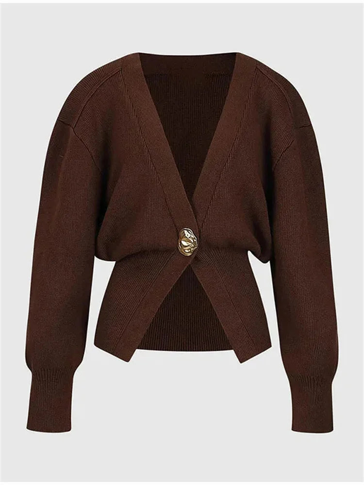 nvxiot - Knitwear V-Neck Cardigan Coat For Women Long Sleeve Fashion Autumn 2024 Elegant Cropped Outwear Knit Women's Cardigan Top