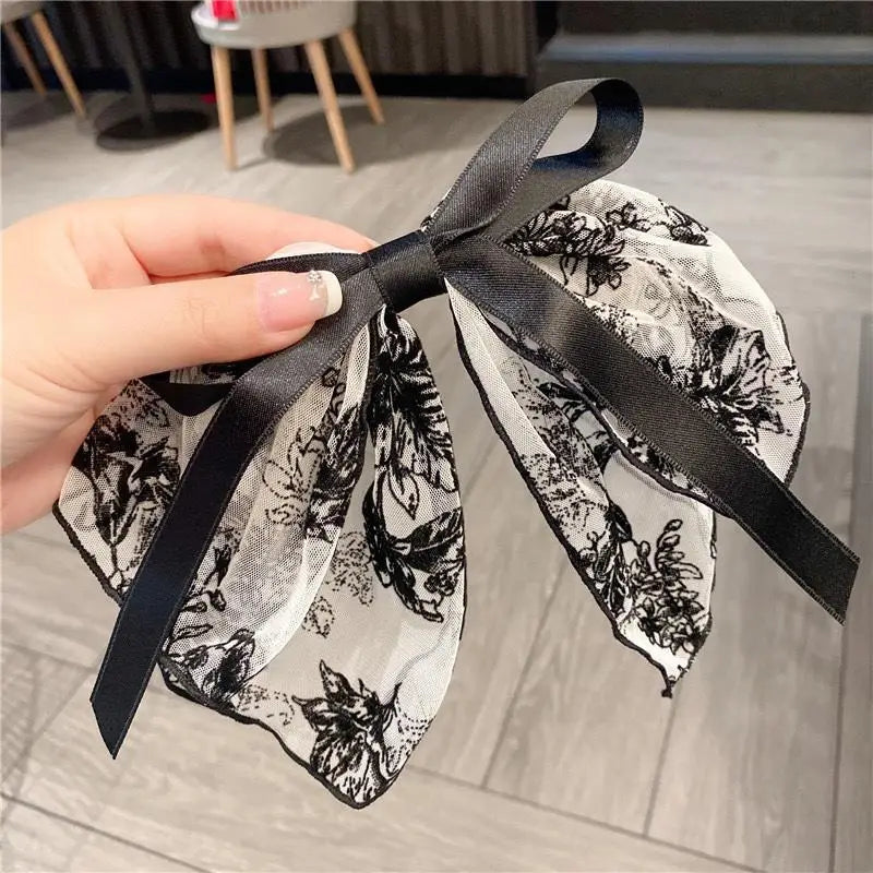nvxiot Large Lace Bow Hair Clip Embroidered Bowknot Sweet Ribbon Hairpin Girl Headdress Top Clip Korea Hair Accessories