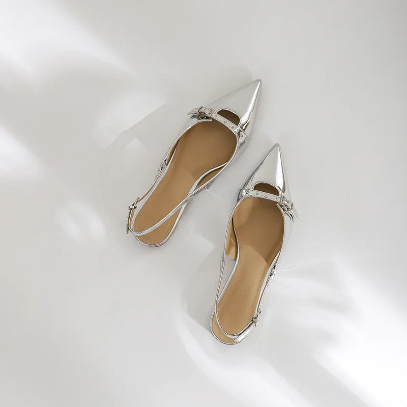 nvxiot - Luxury Designer Shoes Woman Buckle Pointed Toe Flats Glitter Shallow Slip on Loafers French Elegant Office Shoes Loafers