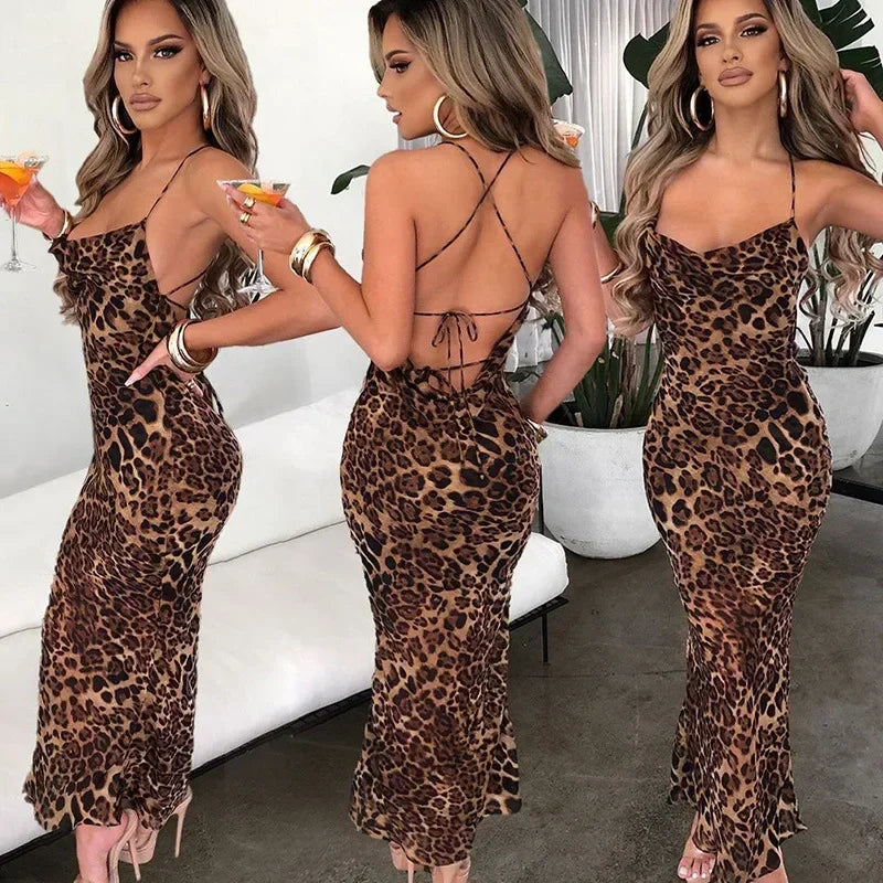 nvxiot - Sexy Leopard Print Maternity Dresses For Photo Shoot Sleeveless Backless Stretchy Maternity Photography Long Dress