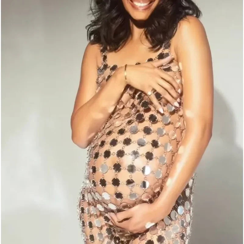 MQTIME - Maternity Sequin see through for photoshoot ~ Pregnancy dress ~Maternity accessories for photoshoot ~ Pregnancy props ~ maternit