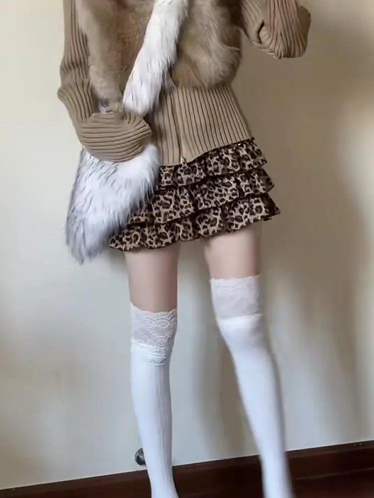 MQTIME - Leopard Pattern Short Skirt for Women Subcultural Punk Y2K Spicy Girl Spliced Spring/Summer New High Waist A-line Cake Skirt