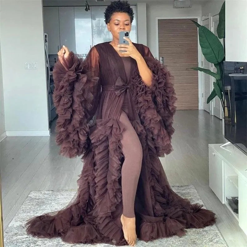 nvxiot - Pearl Tulle Maternity Dress for Photoshoot Long Puffy Sleeve Off Shoulder Babyshower Bridal Pregnancy Gowns