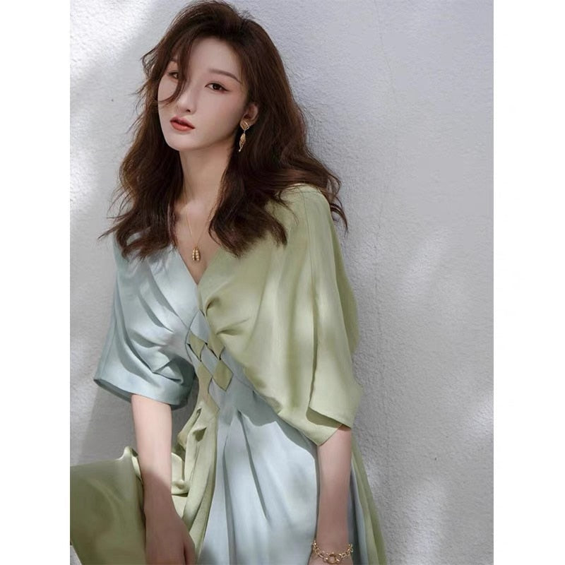 nvxiot High-end Mini Patchwork Dresses for Women Design Elegant Temperament Lady A-line Trendy Casual Summer Vestidos Ball Gown 2023
