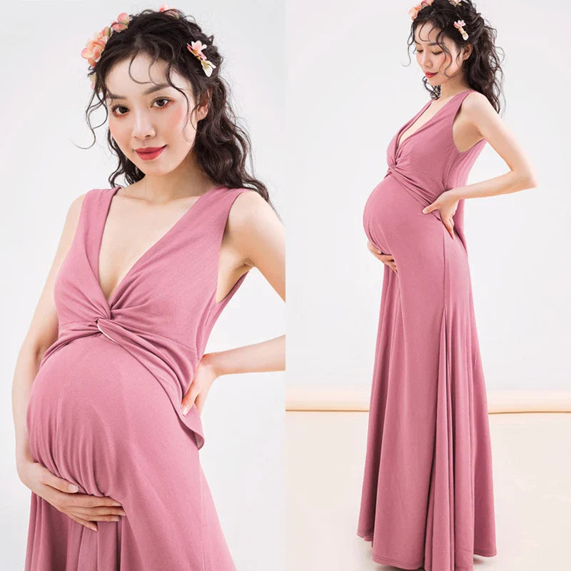 nvxiot - Classic Slim Maternity Photography Dresses Soft Sexy Solid Pregnant Women's Photo Shoot Dress Sleeveless Elegant Gravide Clothes